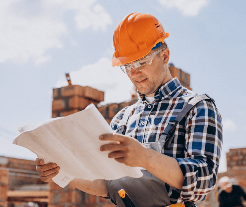 Construction Worker with Blueprints