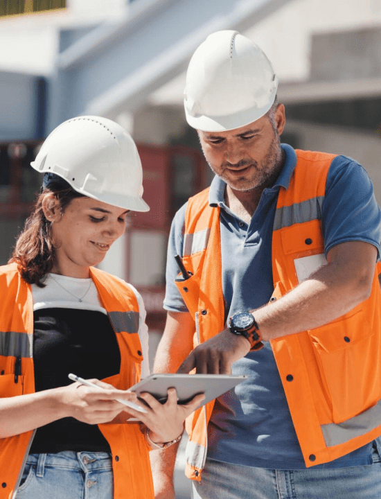Engineers collaborating on site